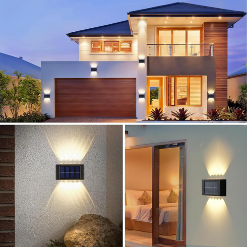 4 Pack Solar Wall Lights Outdoor, 10 LED Solar Fence Light Waterproof Outdoor Up and Down Garden Fence Lighting for Yard Garage Porch Deck Pathway Decoration