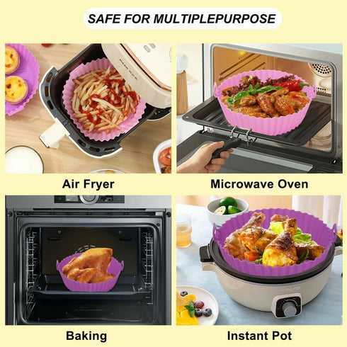 4 Pack Air Fryer Silicone Liners Pot Reusable Food Grade Air Fryer Basket