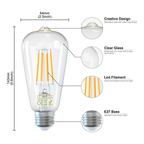 E27 LED Filament Bulb ST64 4W PACK OF 2