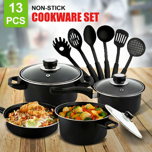 13 pcs Cookware Set Pan and Casserole with Kitchen Tools Set
