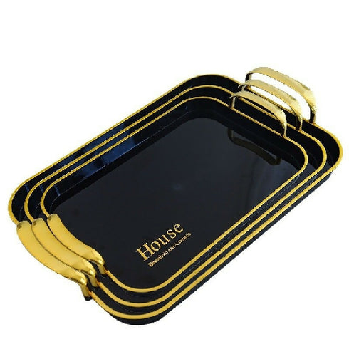 3in1 Black Rectangle House Acrylic Tray Set
