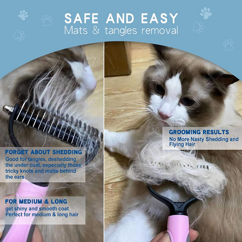 Pet Dematting Comb 2 Sided Undercoat Rake for Cats & Dogs
