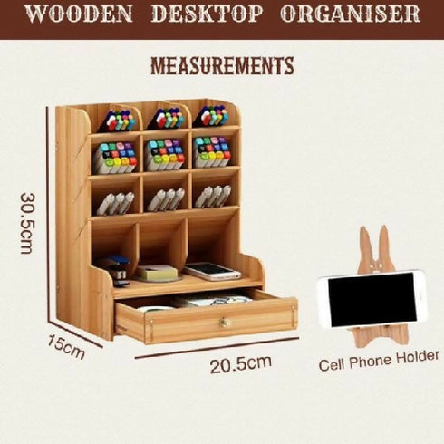 Wooden Desk Organizer with Drawers
