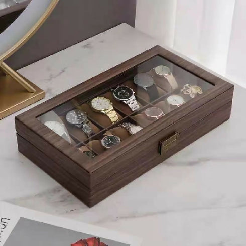 Leather Watch Box with 12 Glass Top Slots