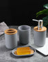4 Piece Eco-Friendly Bathroom Accessory Set Bamboo Plastic Bathroom Set - Grey