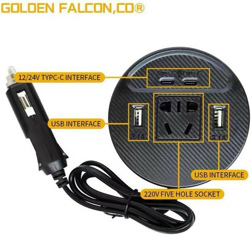 150W Car Inverter with AC, USB and Type-C Ports