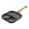 Aluminium Non-Stick Grill 3 Division Frying Pan Grey Wooden Handle