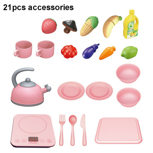 Toddler Kitchen Pretend Dishwashing Sink Set with Dishes Toy - Pink