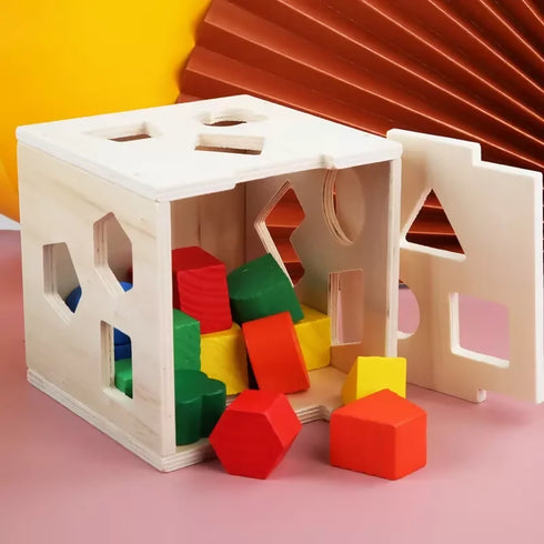 Wooden Geometric Shape Sorting Cube Box