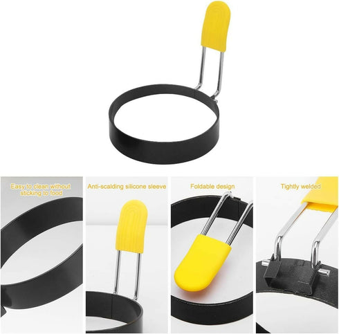 Non-Stick Stainless Steel Frying Egg Ring Pastry Mould with Brush- 4 Piece