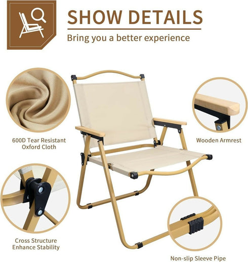 Outdoor Folding Portable Camping Chair - Wooden Armrest