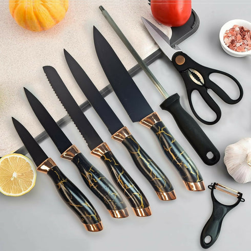 Marble Handle Non Stick Coating Chef's Knives Set