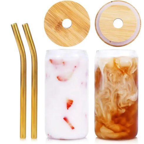 Cocktail Glass with Bamboo Lid and Straw