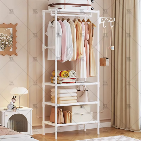 Black - Metal Multi-functional Coat Rack & Clothes Hanger with Simple Modern Design for Household Bedroom Floor Storage