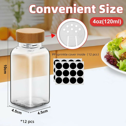 12 Pieces 4OZ Spice Jar Containers with Labels Funnel, Wooden Lid
