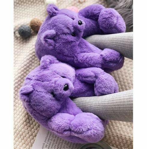 Teddy Bear Slippers purple (Uk3-Uk7) - One size