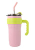 Stainless steel insulated travel cup with handle and lid-Pink/Green