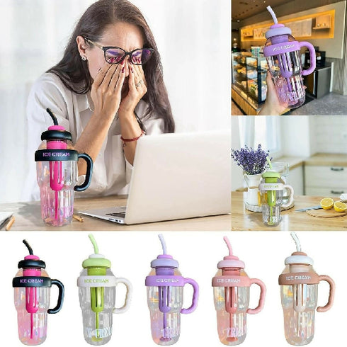 1200ml Cute Water Bottle with Straw for Milk, Juice, Tea, Coffee, and Beverages