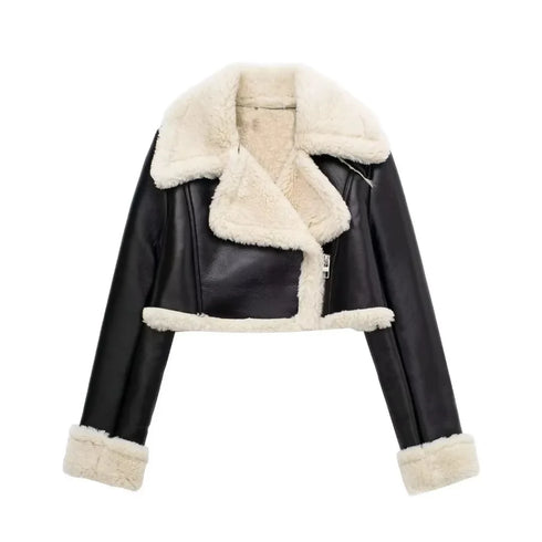 Faux Fur Crop Leather Jacket