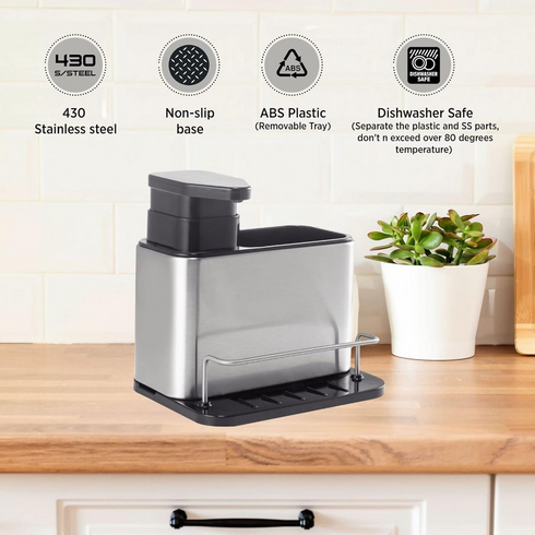 Stainless Steel Organiser With Soap Dispenser And Storage Compartment