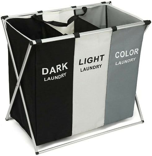 3 Compartment Laundry Hamper Collapsible Aluminium Basket
