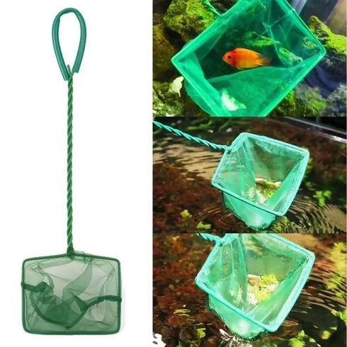 Green Portable Long Handle Square Aquarium Fishing Net