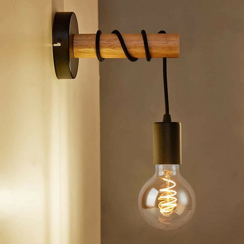 Vintage Cylindrical Wood Wall Light