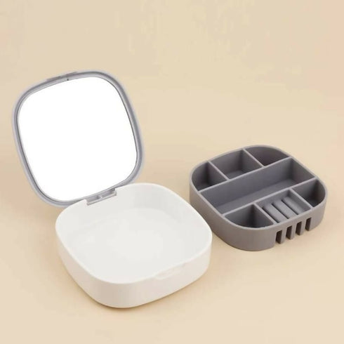 Portable Travel Multiple Compartments Jewellery Storage Box with Mirror - Grey