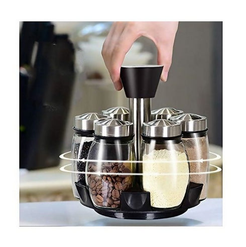 6 Piece Glass Spice Jar Rack With Rotating Stand