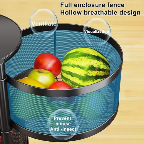 5 Tier Fruit Shelf Basket Storage Rack Rotating Wheels