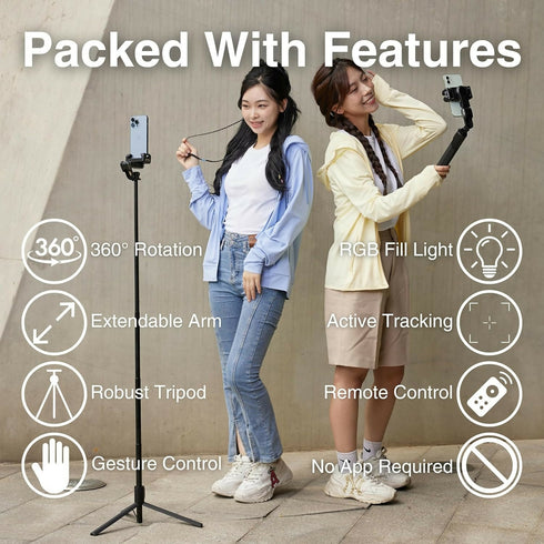 Gimbal for Smartphone, 4 in 1 Phone Gimbal with 360° Rotation for iPhone/Android Selfie Stick Tripod with Face Tracking and Wireless Remote Control for Vlogging M1 Pro Black