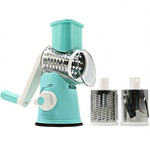 Tabletop Drum Grater with 3 Interchangeable Drums-Blue