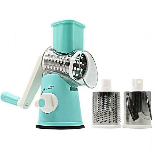 Tabletop Drum Grater with 3 Interchangeable Drums-Blue
