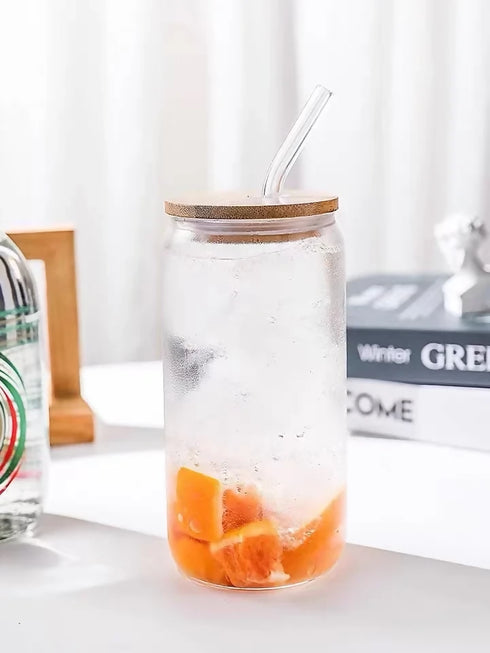 Cocktail Glass with Wooden Lid and Straw