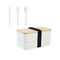Double-layered Bamboo Lid Lunch Box Bento Box with Cutlery - 1600ml - White