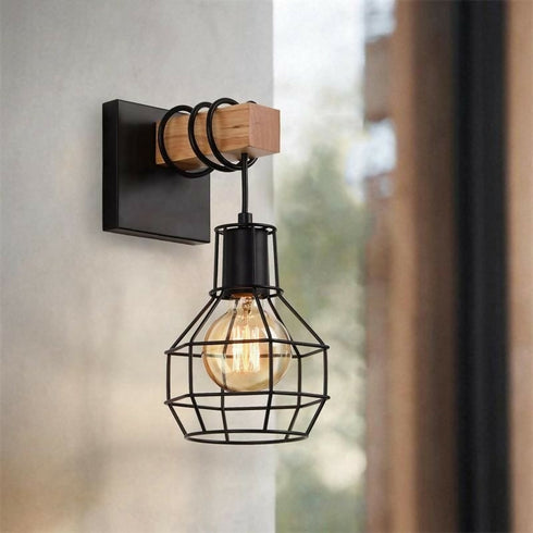 Vintage Cage Rectangular wood Wall Mount Light