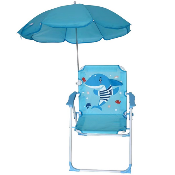 Kids Outdoor Beach Chair with Umbrella- Blue