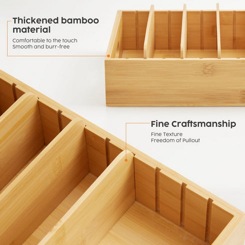 Adjustable Dividers Bamboo Drawer Organizer Tray for Kitchen/Room