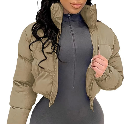 Women Winter Crop Puffer Jacket