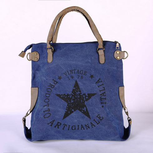 Women Canvas Tote Bag With Pu Leather strap.