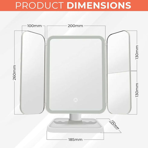 Portable LED Lighted Adjustable Angle Removable Cosmetic Mirror