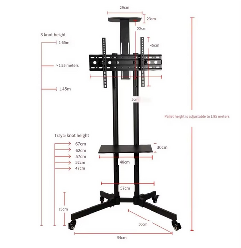 TV Stands Mobile TV Cart Floor Stand with Tray Bracket Mount for 32''-65''