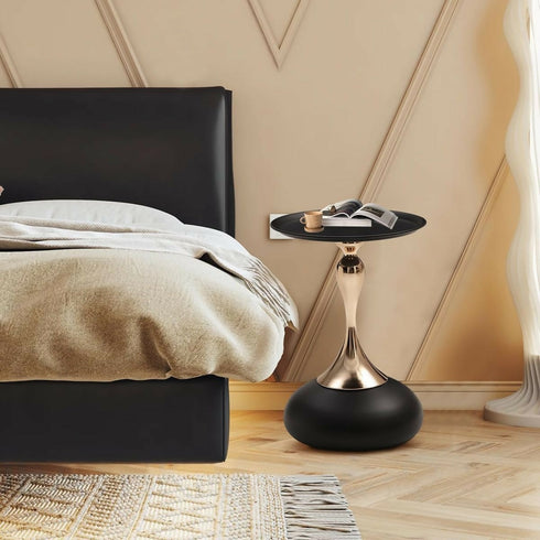 Small Black Round Side Table Pedestal