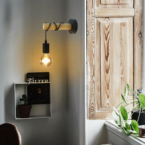 Vintage Cylindrical Wood Wall Light