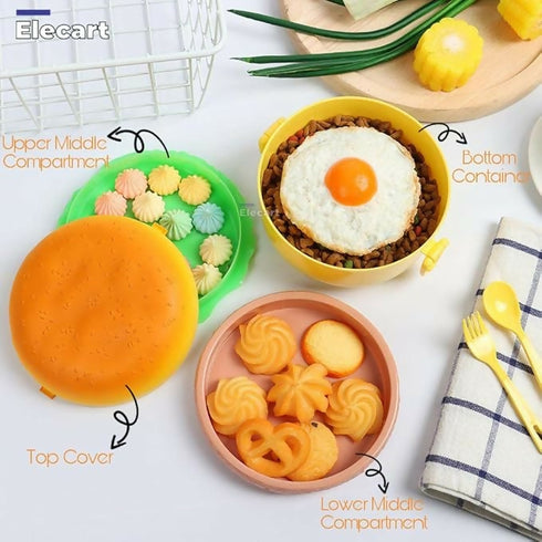 3 Compartment Burger Lunch Box with Spoon & Fork