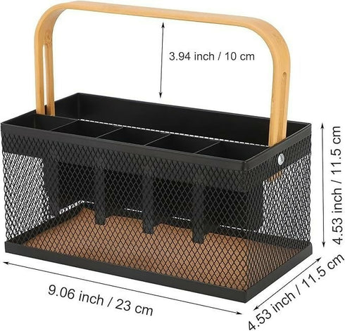 Cutlery Organizer Basket with Bamboo Handle - black