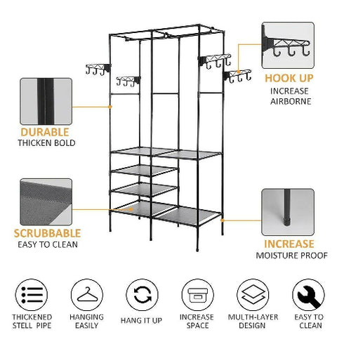 Metal Garment Rack, Tidy Rail Clothing Hanging Rack Coat Shelf Clothing Organizer Stand
