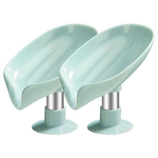 2 Pack Soap Holder Drain Water Soap Dish Leaf Shape Soap Box Shower Soap Drainer - Green