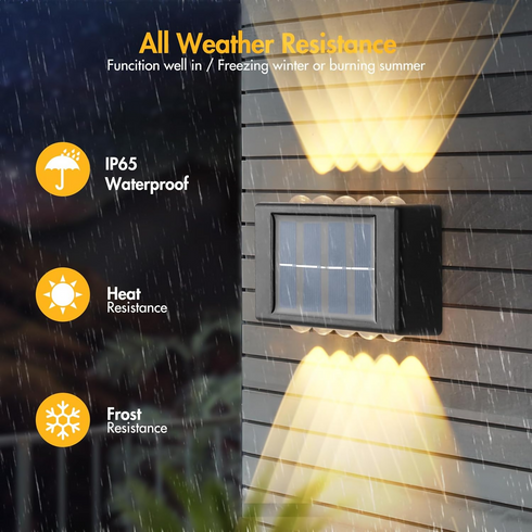 4 Pack Solar Wall Lights Outdoor, 10 LED Solar Fence Light Waterproof Outdoor Up and Down Garden Fence Lighting for Yard Garage Porch Deck Pathway Decoration