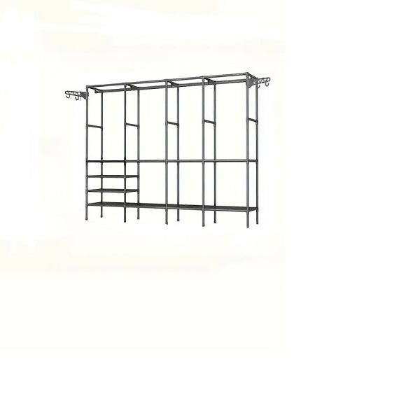 4-Tier -Standing Metal Coat Rack with 7 Storage Shelves and 3 Hanging Bars